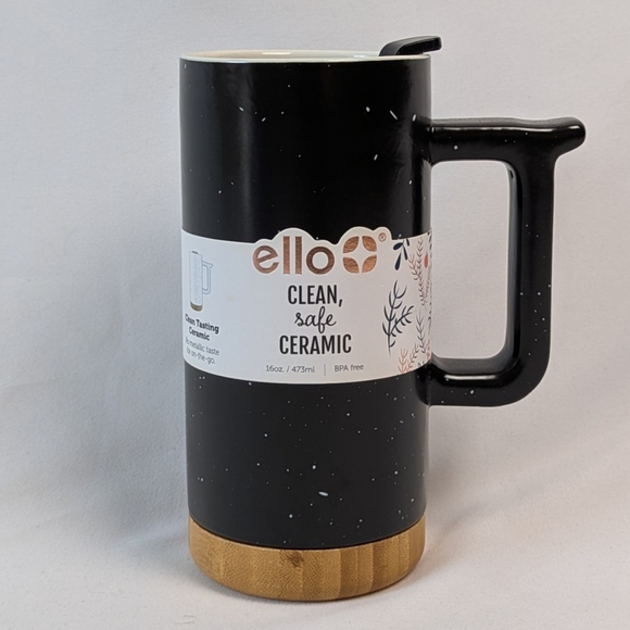 Ello Black Aspen Ceramic Mug with Bamboo Base - Picture 1 of 9